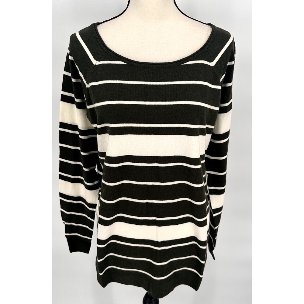 Pink Clover Sweater Womens XL Green Striped Scoop Neck Raglan Long Sleeve Knit